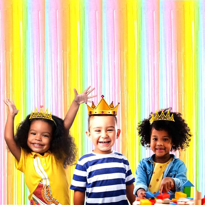 4 Pack Macaron Rainbow Foil Fringe Curtain Backdrop, 3.28Ftx8.2Ft Colorful Foil Fringe Streamers Curtains for Party, Photo Booth Props, Birthday, 2022 Graduation Decoration Supplies