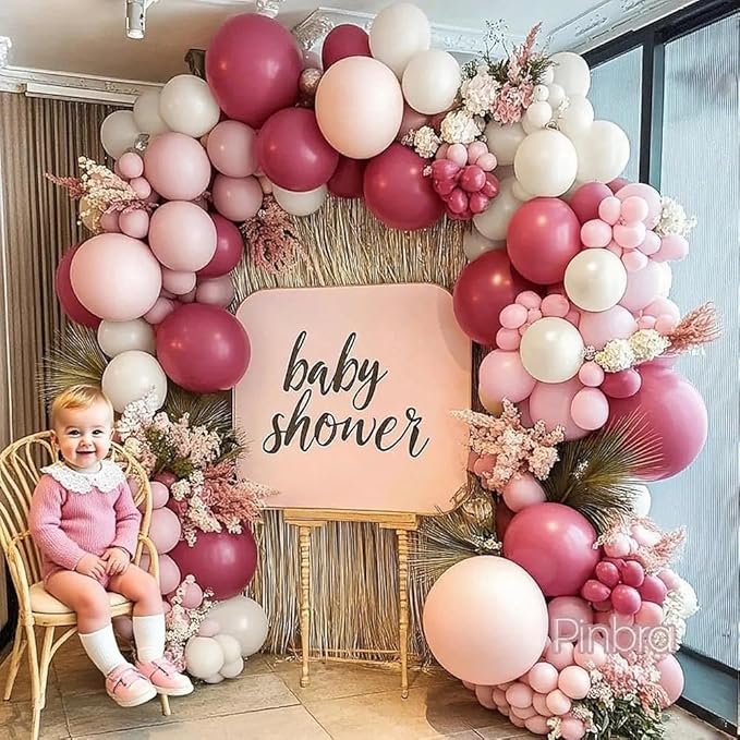 Dusty Rose Balloon Garland Double Stuffed Dusty Pink Mauve Balloons Light Pink Pearl White Cream Boho Balloon Arch Kit for Girls Women Birthday Baby Shower Bridal Engagement Party Decorations
