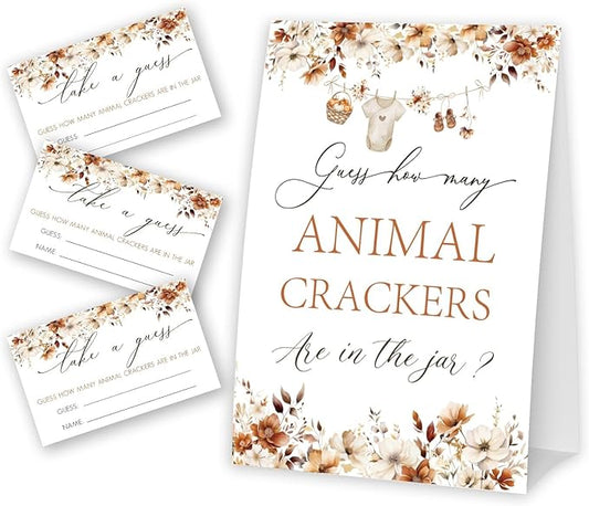 Little Pumpkin Guess How Many Animal Crackers - Thanksgiving Baby Shower Card Set (1 Sign With 50 Guess Cards), Fall Gender Reveal Party Favor Supplies -A02