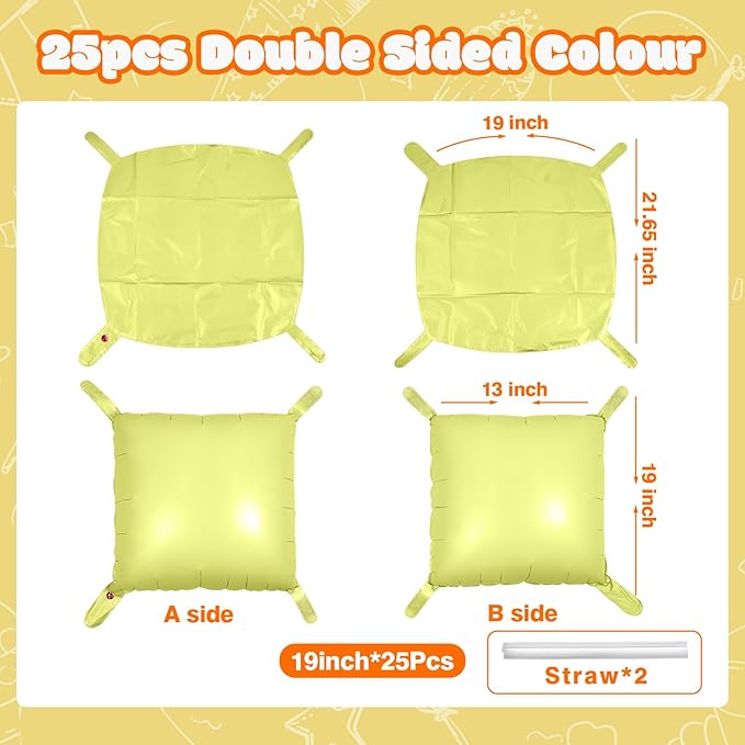 NISOCY 25PCS Yellow Square Foil Balloons Wall Backdrop Double Sided Pastel Yellow Balloons Arch Kit for Birthday Baby Bridal Shower Gender Reveal Easter Wedding Anniversary Party Decorations