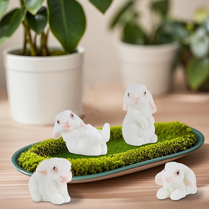 DR.DUDU 24 PCS Mini Bunnies Easter Decor - Mini Resin Animals Rabbits, Miniature Figurines Tiny Animals to Hide, for Easter Egg Filler Stuffers DIY Crafts Fairy Gardens Table Decor (White)