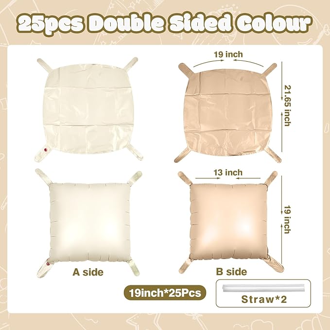 NISOCY 25PCS Coffee White Square Foil Balloons Wall Backdrop Double Sided Coffee Sand White Balloons Arch Kit for Birthday Bridal Baby Shower Gender Reveal Wedding Thanksgiving Party Decorations