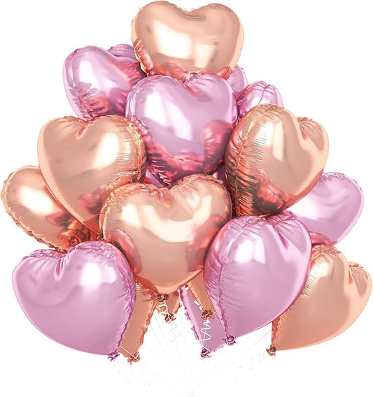 Rose Gold Pink Heart Balloons,12Pcs 18 Inch Pastel Pink Helium Foil Love Heart Shaped Balloons for Wedding Bridal Engagement Party Anniversary Birthday Baby Shower Valentines Day Decorations