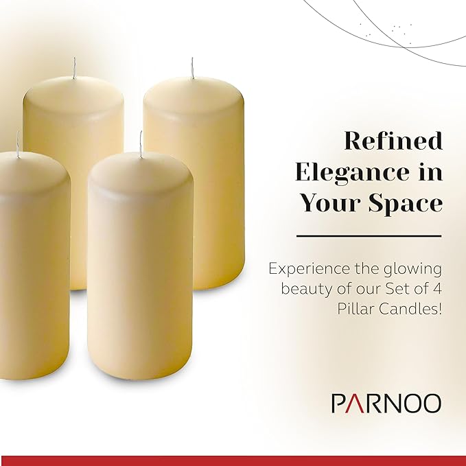 Unscented Pillar Candles - Set of 4 Ivory Candles - 3x6 Slow Burning Candles for Weddings & Table Centerpieces - Large Pillar Candles, PARNOO