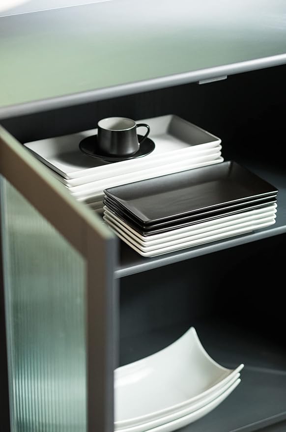 Gomakren Black Serving Platter Set of 4 Porcelain Serving Plates Rectangular Halloween Serving Dishes and Platters Serving Trays for Party Appetizer Sushi, 10 Inch Black Serveware Thanksgiving Gifts