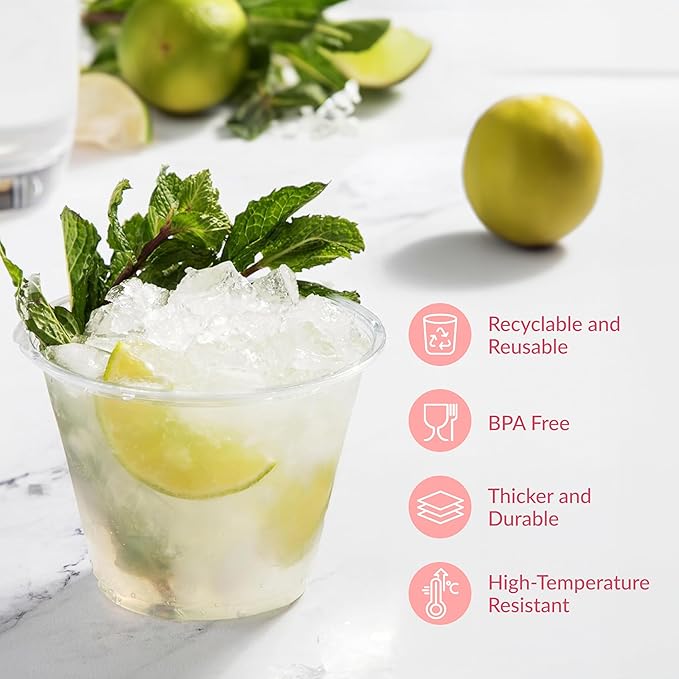 Prestee 500 Clear Plastic Cups - 9 oz Cocktail Cups for Parties and Events, Plastic Cocktail Glasses, Disposable Drinkware - Durable Drinkware, Bulk 500 Party Supplies