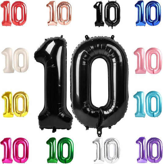 10 Balloon Number, Black Number 10th Birthday Balloons 40 Inch, 10 Years Old Black Birthday Decorations for Boys Girls, 10th Anniversary Decorations