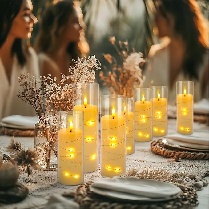 24 Pack Christmas Decoration Flickering Flameless Candles,Battery Operated Candles,LED String Lights LED Candles for New Year, Home Decor, Parties,Wedding(D2.2 xH 5" 6" 7") (Ivory)