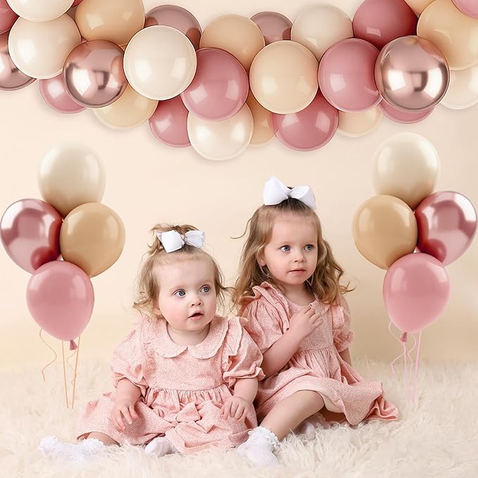 Patimate Retro Blush Pink Balloons Set, 50 pcs 12 inch Metallic Rose Gold Dusty Pink Pastel Orange Nude Latex Balloons Kit for Birthday Bridal Shower Bachelorette Boho Baby Shower Party Decorations