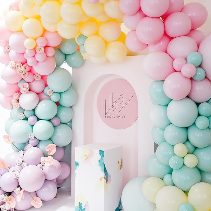PartyWoo Pastel Balloons 100pcs 5 Inch Pastel Rainbow Latex Balloons for Baby Shower Gender Reveal Engagement Bachelorette Easter Bridal Shower Anniversary Retirement Birthday Party Decorations