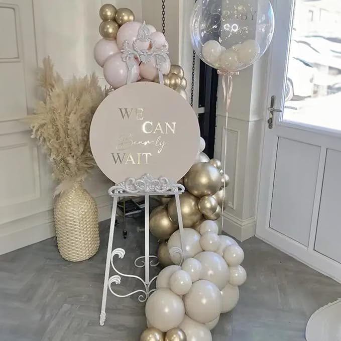 Togvu White and Gold Balloons, 12 Inch White Sand Gold Metallic Latex Balloons, Beige Gold Party Balloons for Boho Birthday Baby Shower Engagement Wedding Anniversary Party Decorations