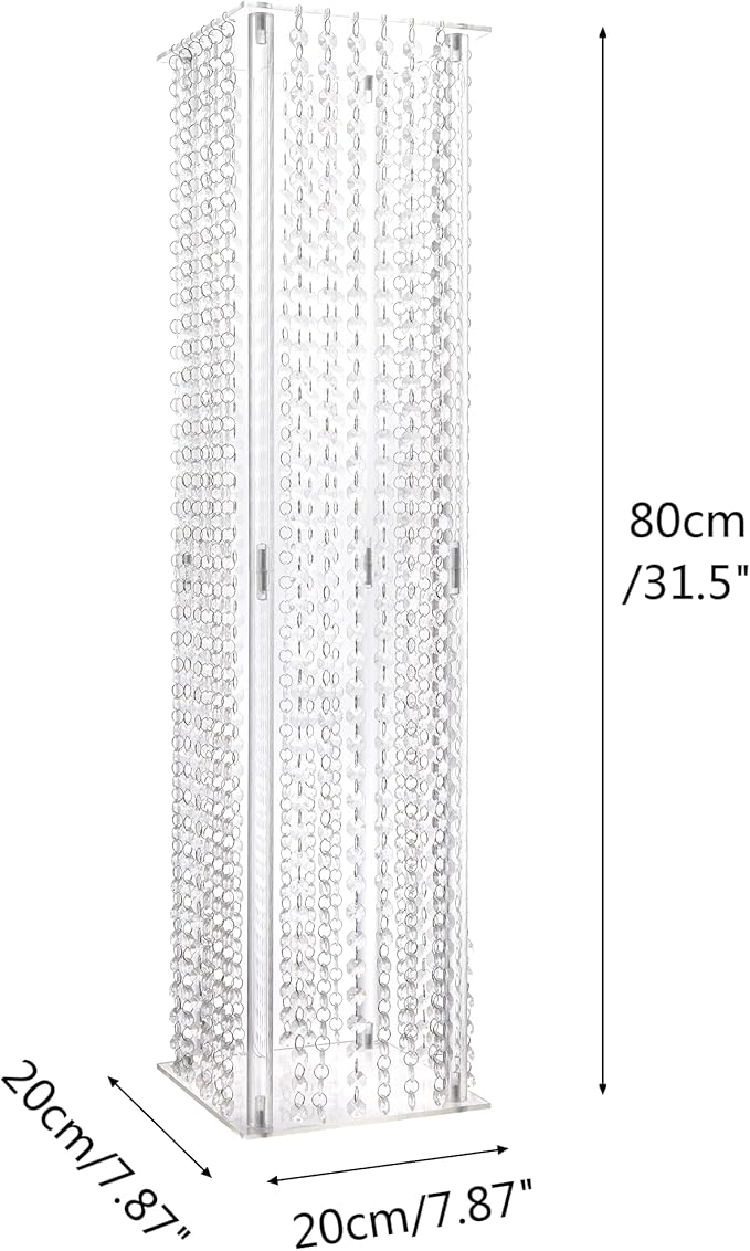 2 Pcs Wedding Centerpieces Table Acrylic Vases with Chandelier Crystal - 31.5in Tall Clear Rectangular Flower Stand Geometric Flower Centerpiece Vase Party Tables Decorations