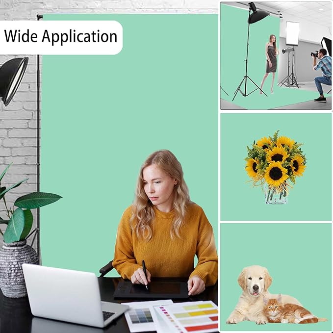 Jelly Mint Green Photography Backdrop for Photoshoot, Photo Backdrop Curtain, Perfect Light Green Backdrops for Party Portrait Photoshoots Video Studio 8FTx10FT