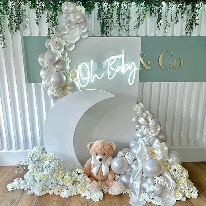 Pearl White Balloons With Pearl Stickers, 98PCS Pearl Standard White Double Stuffed Balloons Garland Arch Kit, 18/12/10/5 inch Different Size Balloons for Wedding Bridal Baby Shower Decorations