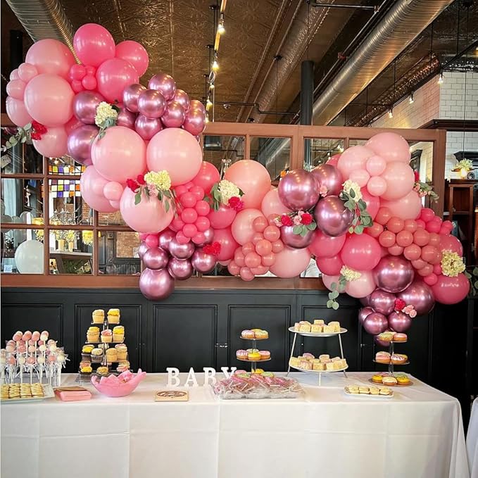 Pink White Rose Party Balloons, 60pcs 12 inch Pink White Rose Gold Confetti Balloons Kit, Pink White Chrome Rose Latex Balloons for Birthday, Wedding, Graduation Party Decorations