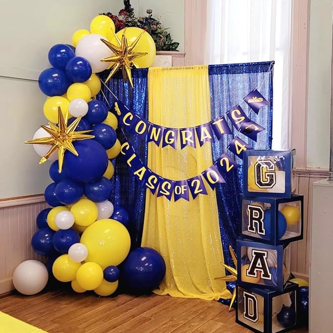 Navy Blue Yellow White Balloons, 12 Inch Navy Yellow Party Dark Yellow Latex Balloons Set for Boys Men Birthday Wedding Baby Shower Graduation Anniversary Decorations Is-02