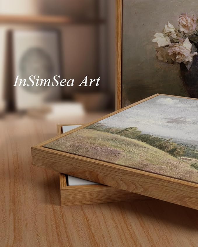 InSimSea Framed Canvas Wall Art Vintage Decor, Seaside Path Wilderness Landscape Paintings Artwork, Large Prints, Retro Wall Decorations for Living Room Bedroom Bathroom, 24"x36"