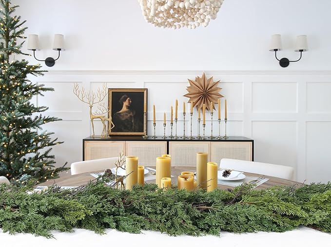 Christmas Pine Garland Greenery Decoration, Artificial Cedar Branches Cypress Garland for Holiday Fireplace Mantel Table Centerpiece
