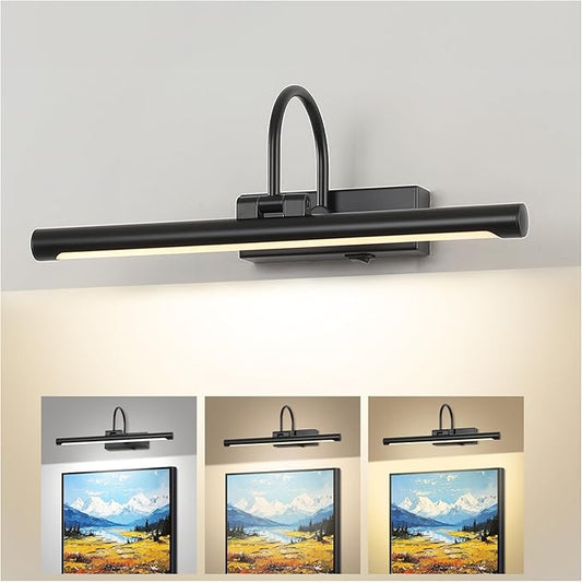 24" Picture Lights for Wall Battery Operated with Remote and Timer, Wireless Art Lights for Paintings, Rechargeable Wall Sconce, Dimmable Lighting for Canvas, Gallery Artwork, Portraits, Black