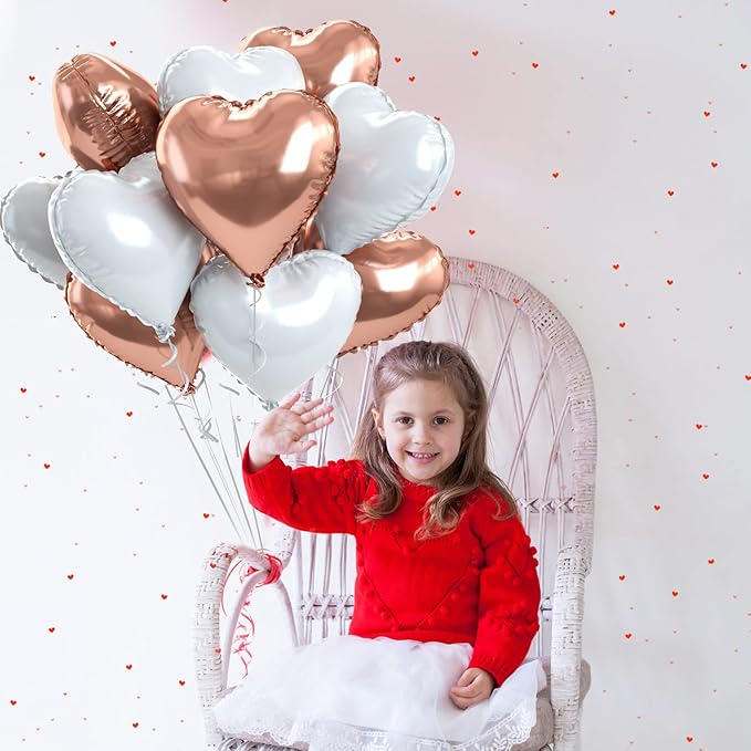 Rose Gold Heart Balloons, 10PCS Heart Shape Balloons, Valentines 18inch Rose Gold Foil Balloon for Helium Valentine Decorations