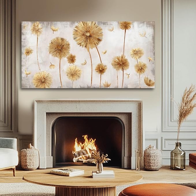 VAYIMDH Neutral Wall Decor Gold Flower Wall Art Botanical Paintings Plant Wall Decorations for Girls Room 29x58 In