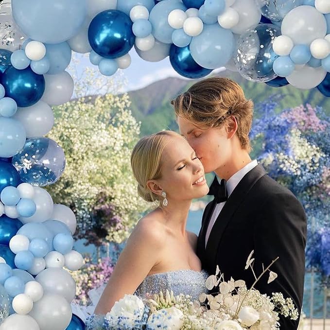 Blue White Balloons Set, 60 Pcs 12 Inch Metallic Chrome Blue Pearl Blue Balloons Light Blue Balloon for Birthday, Bridal Shower, Wedding Party Decoration