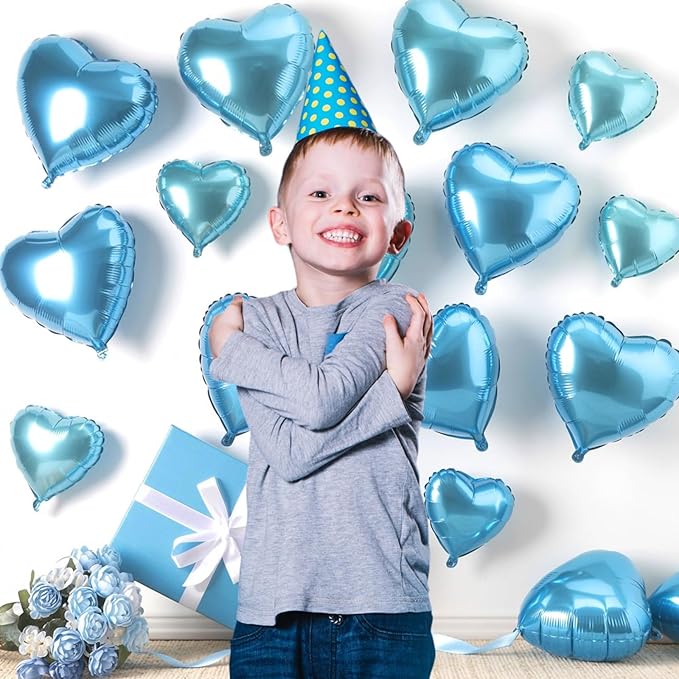 Light Blue Heart Balloons, Heart Shaped Balloons, 20 Pcs 5/10/18 inch Different Sizes Blue Foil Love Balloon for Birthday Baby Shower Graduation Decorations Wedding Engagement Bridal Showers