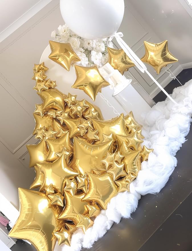 20Pcs Gold Star Balloons Foil Balloons,18Inch Large Star Shaped Balloon Mylar Star Helium Balloon for New Year Birthday Wedding Baby Shower Magical Prom Anniversary Party Decorations