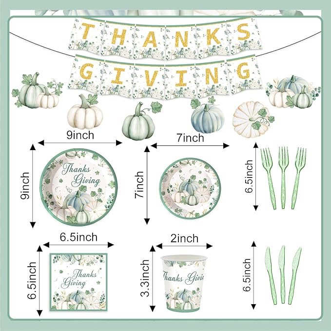 123PCS Autumn Thanksgiving Party Supplies for Fall Pumpkin Themeds Party Decorations Harvest Tableware Set for Kids Childs Leaves Dessert Plates Napkins Cups with Tablecloth and Banner for 20 Guests