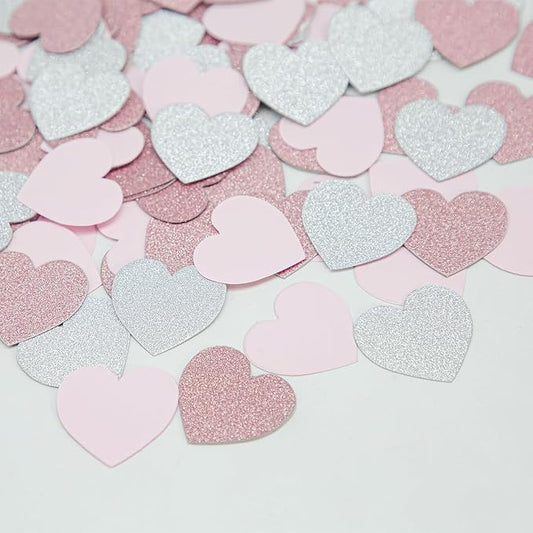 Rose Gold Pink Silver Party Decorations - 300pcs Paper Heart Confetti for Engagement Mothers Day Wedding Anniversary Romantic Bridal Shower Women Birthday Valentines Day Table Decor HongTongTong