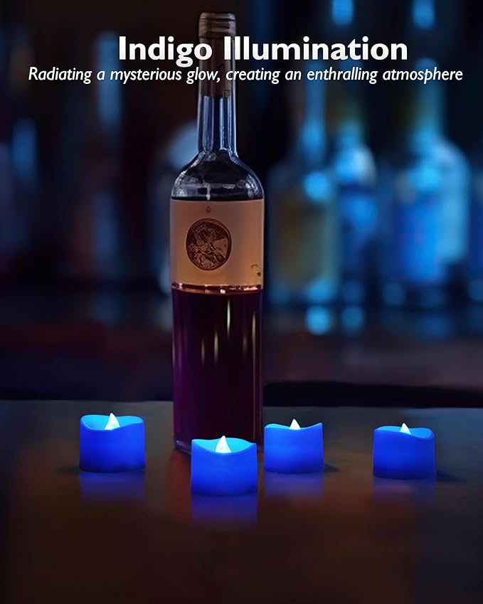 Homemory Blue Tea Lights Candles Battery Operated, 200+Hour Flameless Flickering Fake Electric LED Colored Tealights Candles for Wedding Table Decor, Theme Party, Aniversary, Proposal, 24-Pack