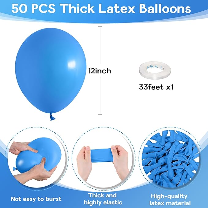 Blue Balloons 12 Inch, 50Pcs Sky Blue Balloon Light Blue Latex Balloons Matte Baby Pastel Blue Helium Party Balloons for Birthday Wedding Baby Shower Gender Reveal Graduation Party Decorations