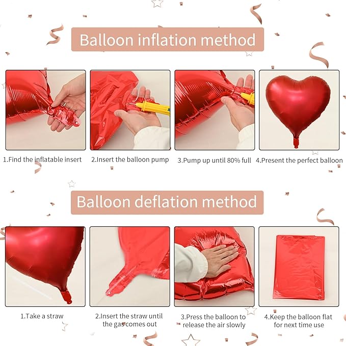 Rose Gold and Pink Heart Balloons, 18 Inch Hot Pink Heart Shape Balloons Foil, 10 Pcs Rose Gold Pink Heart Balloon for Girls Women Valentines Day Birthday Wedding Baby Shower Bridal Party Decorations