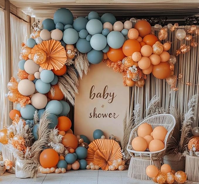 Orange Blue Balloon Arch Kit Double Stuffed Dusty Pastel Blue Burnt Orange Peach Beige Boho Thanksgiving Balloon Garland for Neutral Fall Baby Shower Birthday Bridal Wedding Party Decoration