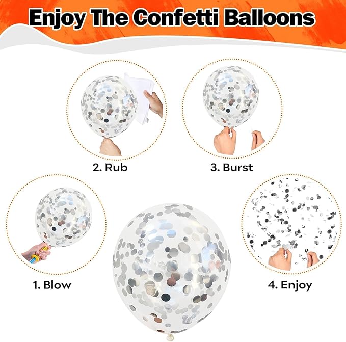 Black Orange Balloons 12 Inch Black Orange Silver Confetti Balloons Halloween Trick or Treat Balloon for Boys Men Basketball Graduation Bachelorette Baby Shower Birthday Party Decorations, 35 Pcs