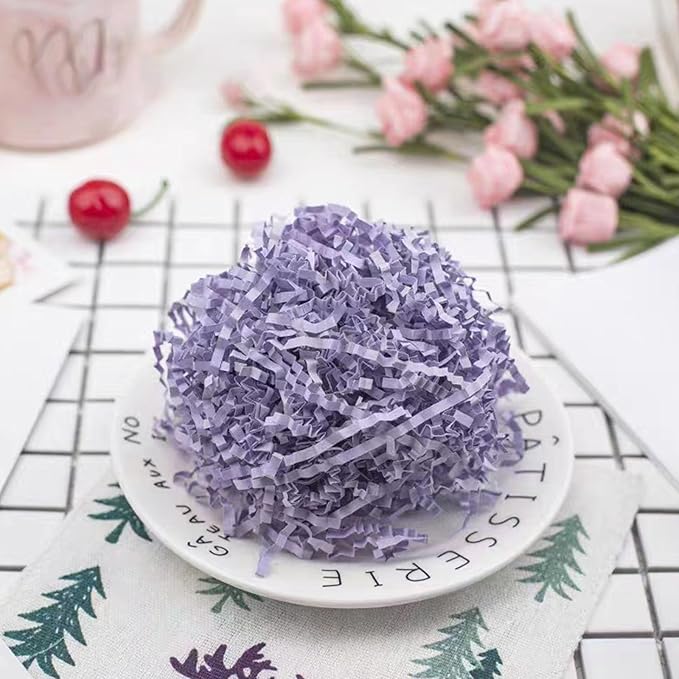 1 LB Light Purple Crinkle Cut Paper Shred Filler Great for Gift Wrapping, Basket Filling, Birthday, Wedding, Halloween, Thanksgiving, Christmas Day, New Year Party Decorations Filling Supplies