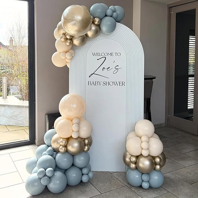 Dusty Blue Beige Balloons, 12 Inch Fog Blue Sand White Balloons with Cream Ivory Metallic Gold Balloon for Baby Shower Boho Bridal Shower Birthday Wedding Engagement Party Decorations Supplies