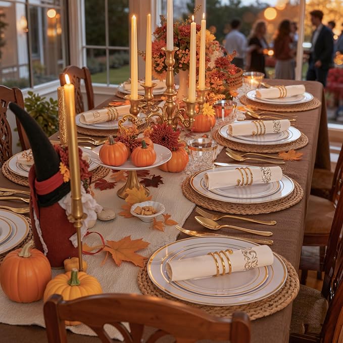 WDF 500PCS Gold Plastic Silverware Set Disposable - Gold Cutlery Set Plastic - 250Forks, 125 Spoons, 125 Knives for Thanksgiving Party, Birthday, Wedding