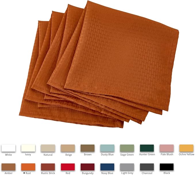 maxmill Fall Cloth Napkins 20 x 20 Inch Weaved Pattern Soft Comfortable and Luxury Serviette for Harvest Thanksgiving Family Dinners Weddings Parties and Banquets Set of 4 Pieces, Rust