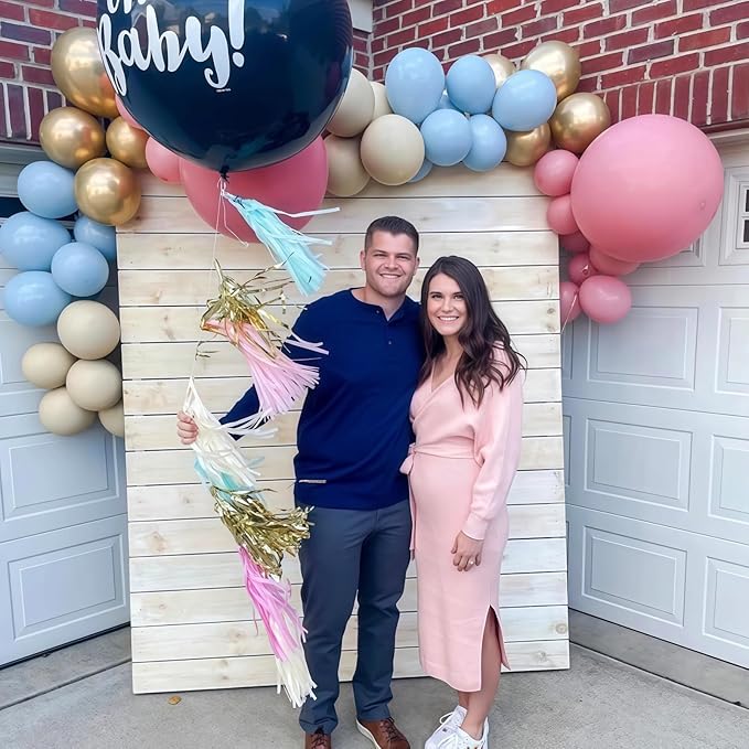 Gender Reveal Balloon Arch Garland Kit, Dusty Pink and Blue Balloons Metallic Gold Sand White Balloons for Gender Reveal Boho Bachelorette Birthday Baby Shower Bridal Bear Theme Party Decorations