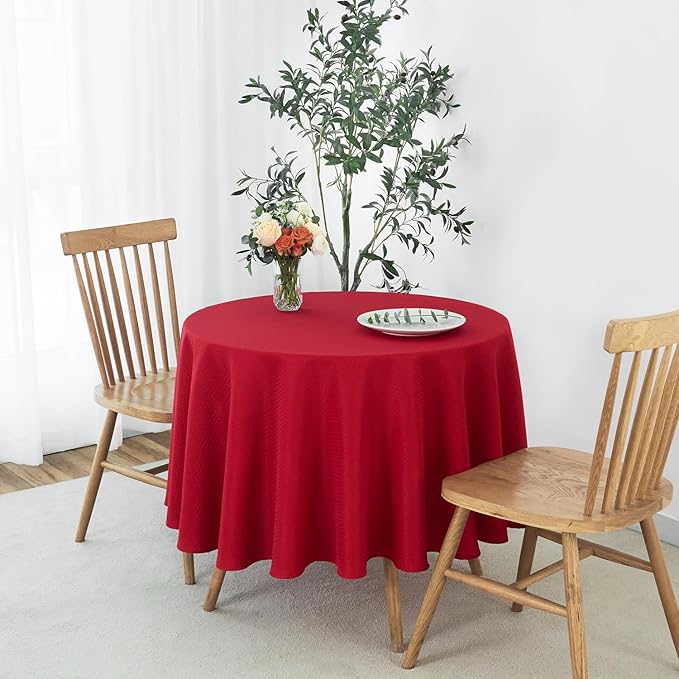 maxmill Round Tablecloth Weaved Texture Design Spill-Proof Wrinkle Free Soft Christmas Table Cloth for Circular Table Cover, for Dining Room Banquet Parties Holiday Dinner, 70 Inch Red