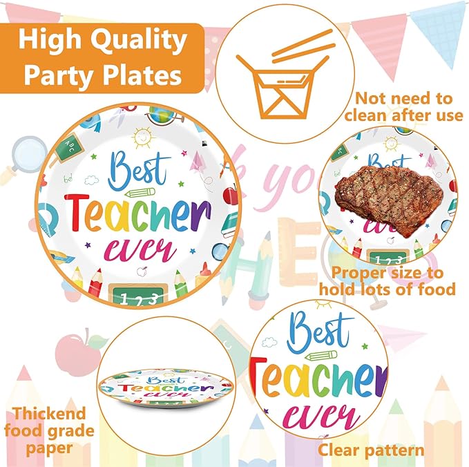96 Pieces Teacher Appreciation Party Plates Thank You Theme Party Decorations Best Teacher Day Paper Plates and Napkins Thank You Disposable Dessert Tableware Set Graduation Supplies 24 Guests