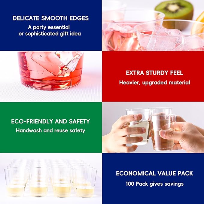 JOLLY CHEF 16 oz Clear Disposable Plastic Cups, 100 Pack Heavy-duty Plastic Cups Tumblers,Perfect for for Halloween, Christmas, and Thanksgiving Parties