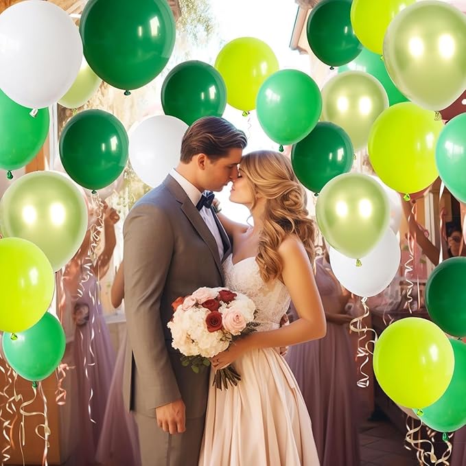 60PCS Green Party Balloons, Dark Green Emerald Green Lime Greens Chrome Metallic Greens and White Latex Balloon, for Greens Themed Birthday Jungle Safari Party Supplies St. Patrick's Day Decoration