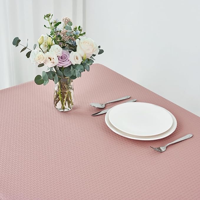 maxmill Rectangle Tablecloth Weaved Pattern Waterproof Spillproof Wrinkle Free Table Cloth, Kitchen Dining Tabletop Decoration, Fabric Table Cover for Holiday Parties, 52 x 108 Inch, Pale Blush