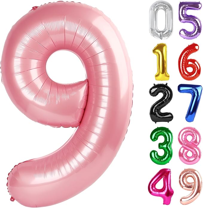 Pearlescent Pink Number 9 Balloon 40 Inch, 9th Birthday Party Decorations for Children, Giant 9 Foil Balloon for Party Supplies
