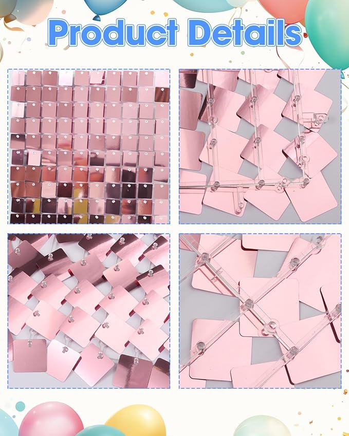 Pink Shimmer Wall Backdrop 12 Panels Cover 4 x 3 Ft, Photo Backdrops for Wedding,Anniversary,Birthday,Party Decoration