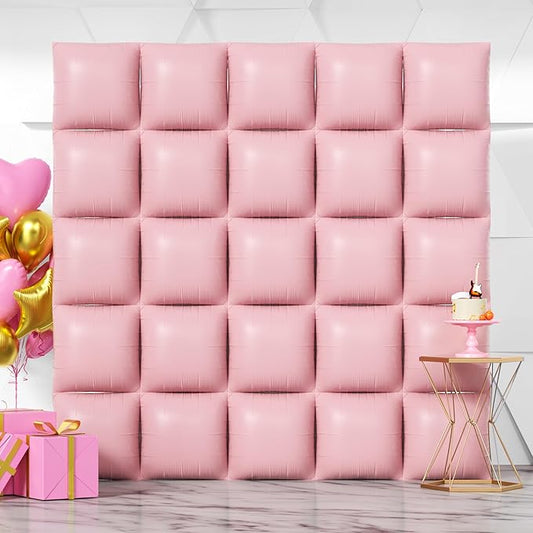 NISOCY 25PCS Pink Square Foil Balloons Wall Backdrop Double Sided Pastel Pink Balloons Arch Kit for Birthday Baby Bridal Shower Gender Reveal Easter Wedding Anniversary Party Decorations