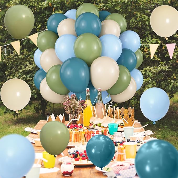 Sage Green Blue Balloons 60 Pcs 12 Inch Dusty Blue Sage Green Cream Balloons Avocado Slate Beige Apricot Balloon for Boys Men Hole in One Golf Boho Goose Baby Shower Birthday Party Decorations