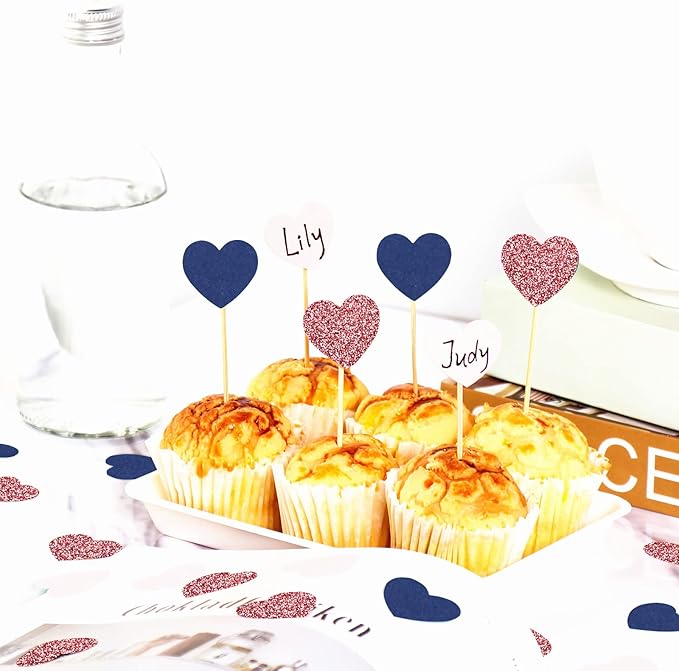 Navy-Blue Pink Rose-gold Heart Confetti - 300pcs Decor Glitter Paper Dots Gender Reveal Graduations Wedding Bachelorette Engagement Birthday Party Table Decorations Lasting Surprise